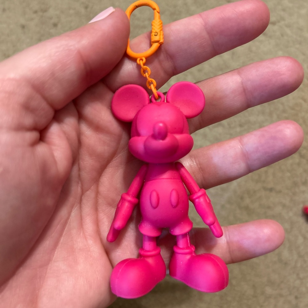 Disney x Bauble Bar rubber Pink Mickey Mouse Bag Charm with Orange Clip